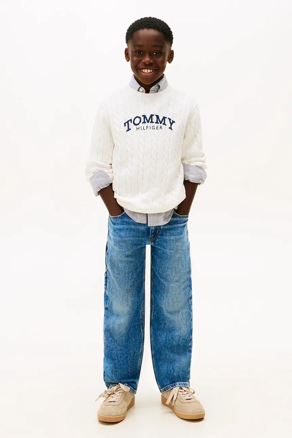 CHLAPEC Dětský bavlněný svetr Tommy Hilfiger KB0KB10347.128.176.PPY2 béžová