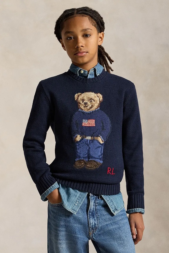 Detský bavlnený sveter Polo Ralph Lauren bavlna tmavomodrá 323668286002