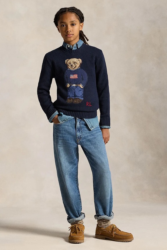 Detský bavlnený sveter Polo Ralph Lauren tmavomodrá 323668286002