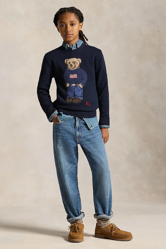 Detský bavlnený sveter Polo Ralph Lauren tmavomodrá 323668286002