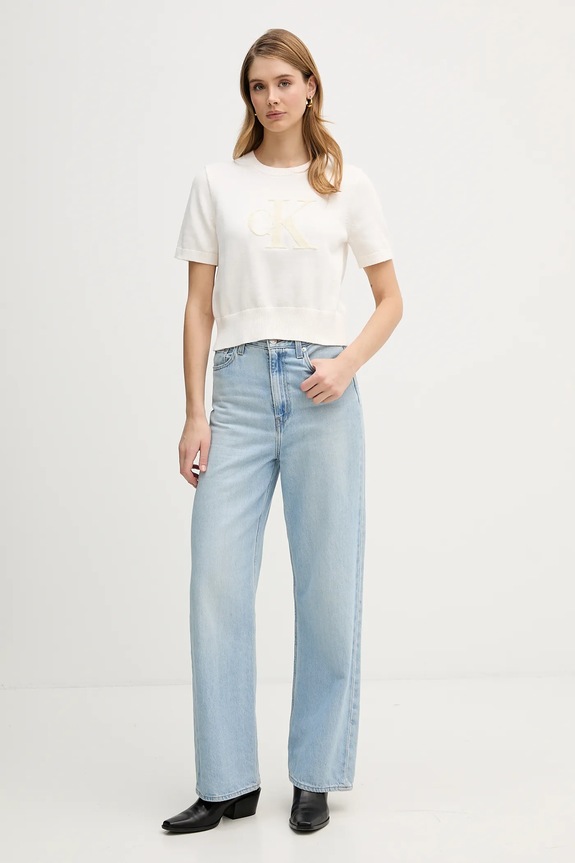 Bavlněné tričko Calvin Klein Jeans LV044E306G béžová SS26