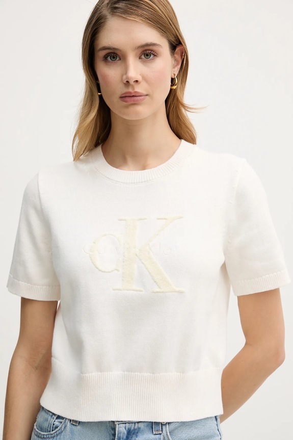 Bavlněné tričko Calvin Klein Jeans béžová LV044E306G