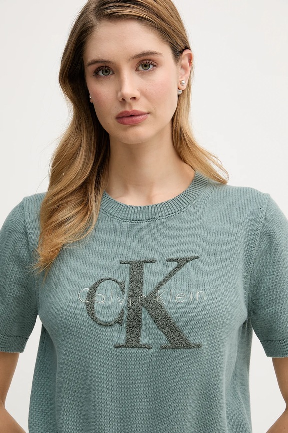 Bavlněné tričko Calvin Klein Jeans tyrkysová LV044E306G