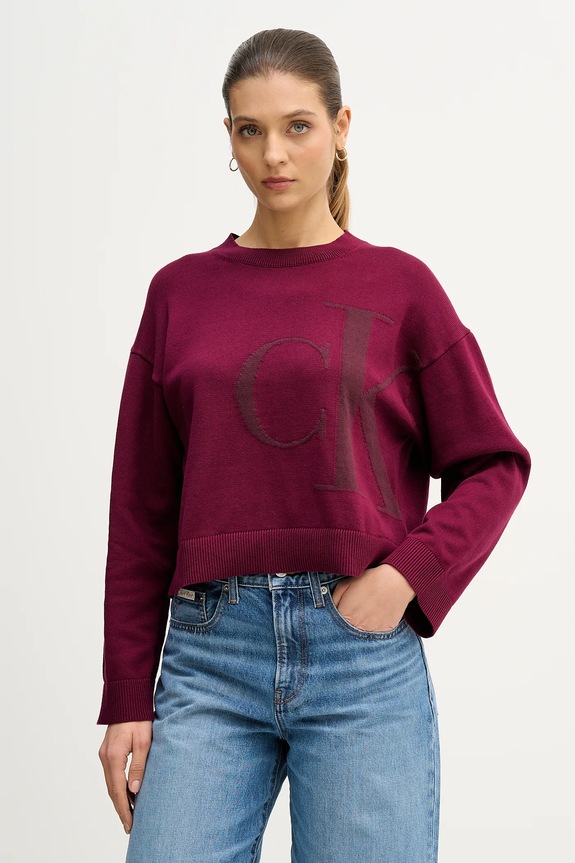 Bombažen pulover Calvin Klein Jeans Srednje debeline roza LV047E304G
