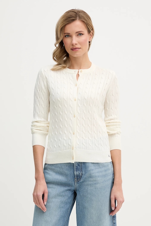 Kardigan s prímesou vlny Calvin Klein Jeans stredne hrubá béžová LV044E307G