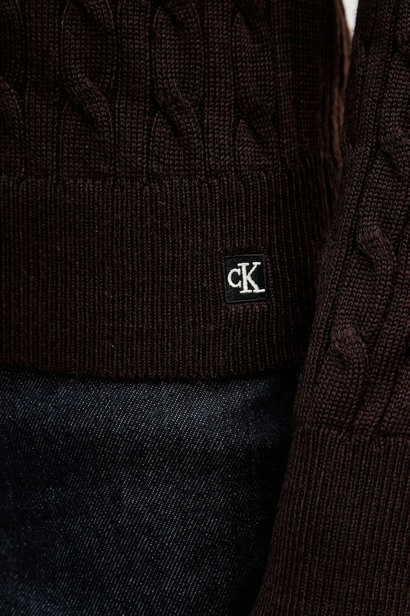 Kardigan s prímesou vlny Calvin Klein Jeans LV044E307G hnedá