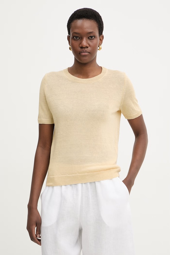 Weekend Max Mara t-shirt damski lniany PANCONE beżowy 2615361042600