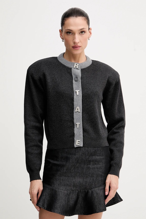 Rotate cardigan with wool blend fine-knit gray 1149033086