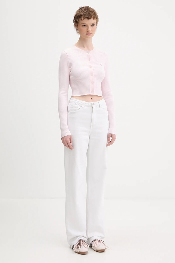 Tommy Jeans kardigan dziecięcy DW0DW22023 różowy SS26