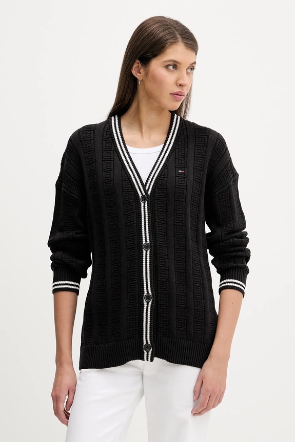 Tommy Jeans kardigan bawełniany aplikacja czarny DW0DW22026