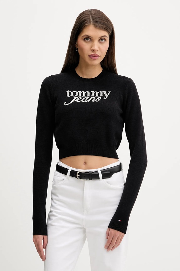 Tommy Jeans sweter aplikacja czarny DW0DW22028