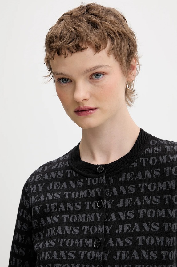 Πλεκτή ζακέτα Tommy Jeans μαύρο DW0DW22030