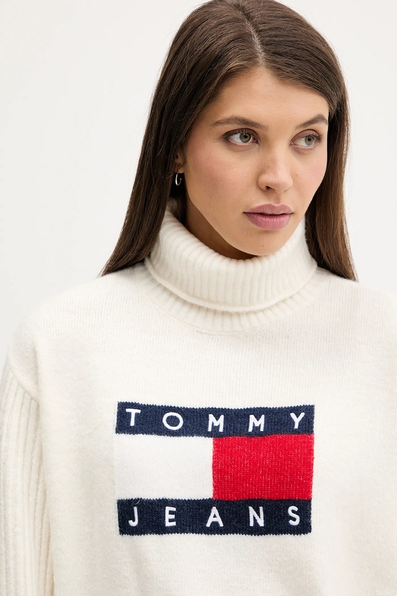 Tommy Jeans sweter z domieszką wełny beżowy DW0DW22108