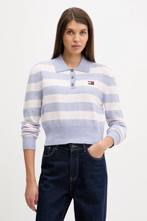 Tommy Jeans sweter z dodatkiem alpaki zapinany niebieski DW0DW22558