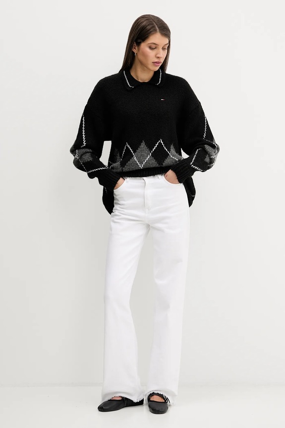 Tommy Jeans pulover din amestec de alpaca DW0DW22559 negru SS26