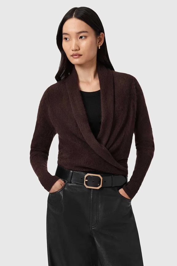 Kašmírový kardigan AllSaints W091KD hnědá