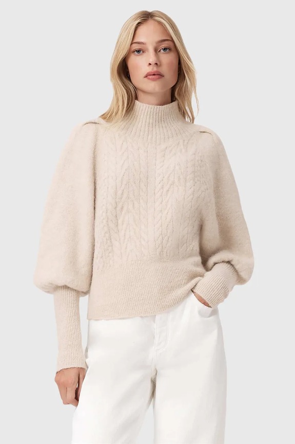 AllSaints pulover din amestec de lână de alpaca grosime medie alb W090KD