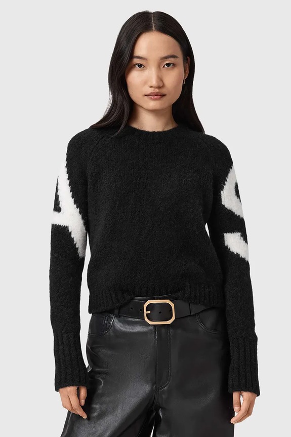 Sveter s prímesou alpaky AllSaints okrúhly čierna W088KD
