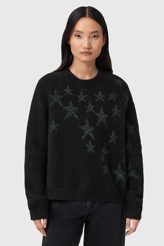 Pulover z dodatkom volne AllSaints Našitek črna W089KD