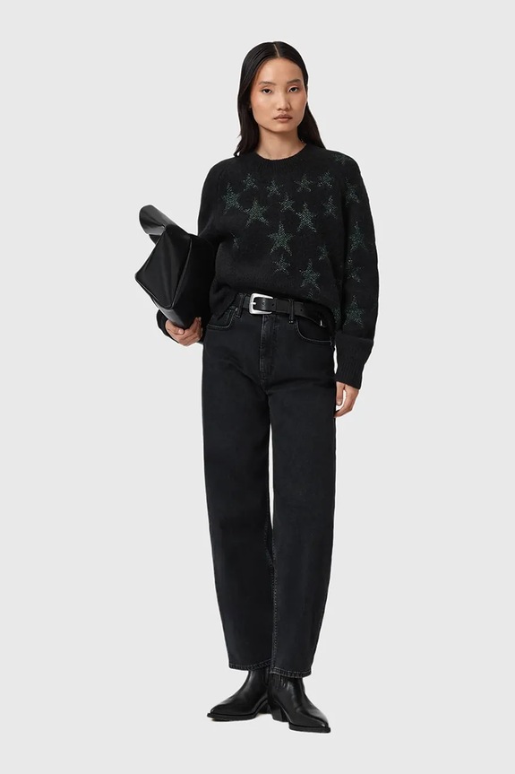 Pulover z dodatkom volne AllSaints W089KD črna