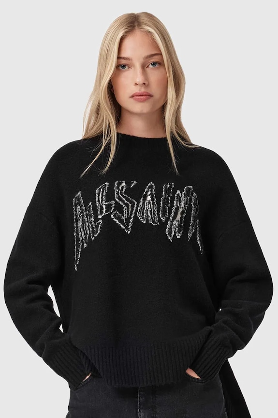 AllSaints maglione con lana applique nero W071KD