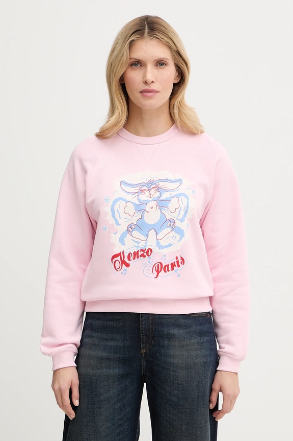 Kenzo bluza bawełniana nadruk różowy FG52SW2034MJ