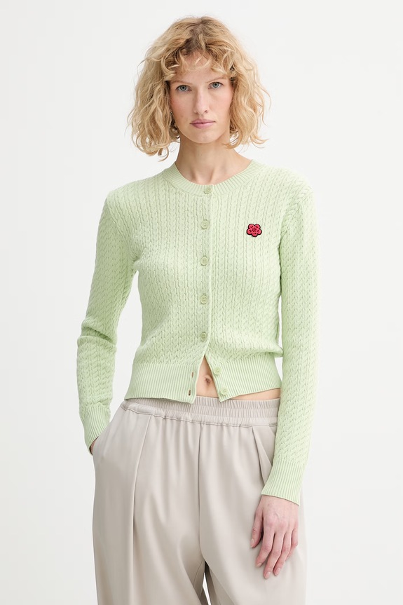 Kenzo kardigan z dodatkiem wełny aplikacja zielony FG52CA7273LK