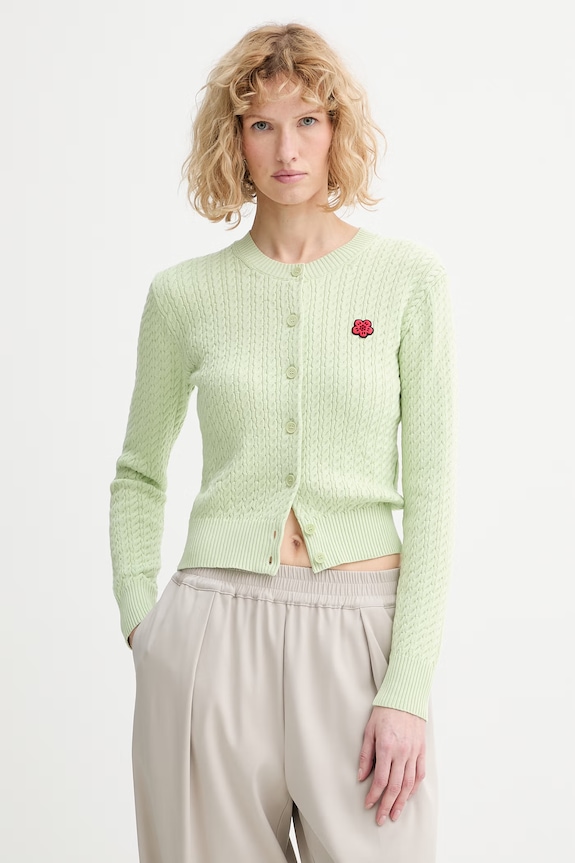 Kenzo kardigan z dodatkiem wełny aplikacja zielony FG52CA7273LK
