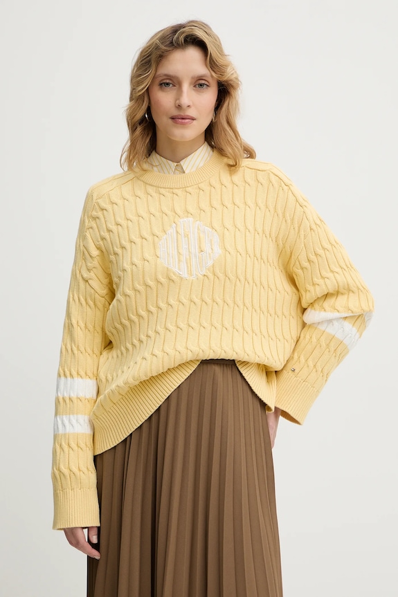Tommy Hilfiger sweter bawełniany aplikacja żółty WW0WW47633