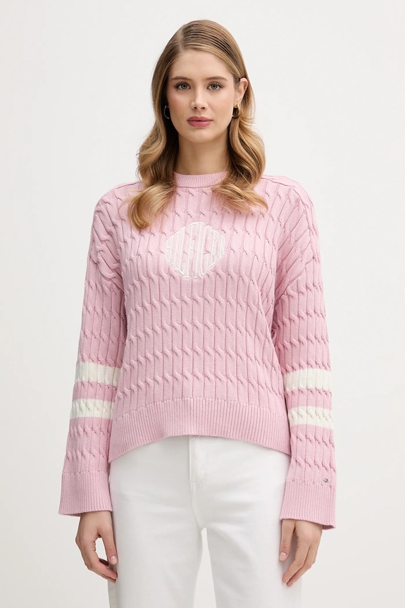 Tommy Hilfiger pamut pulóver pamut rózsaszín WW0WW47633