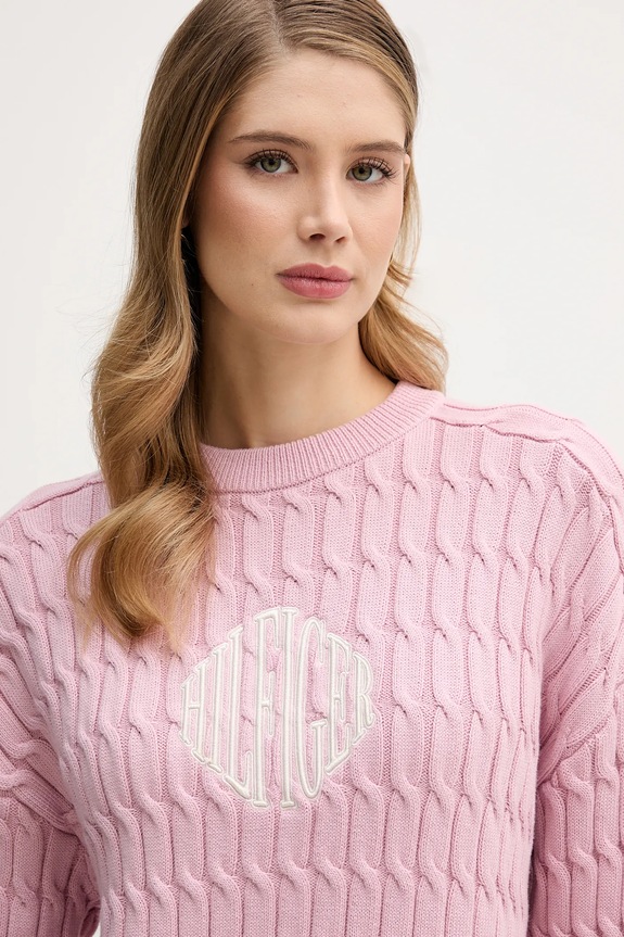 Tommy Hilfiger pamut pulóver rózsaszín WW0WW47633