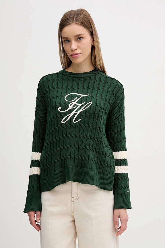 Tommy Hilfiger sweter bawełniany aplikacja zielony WW0WW47633