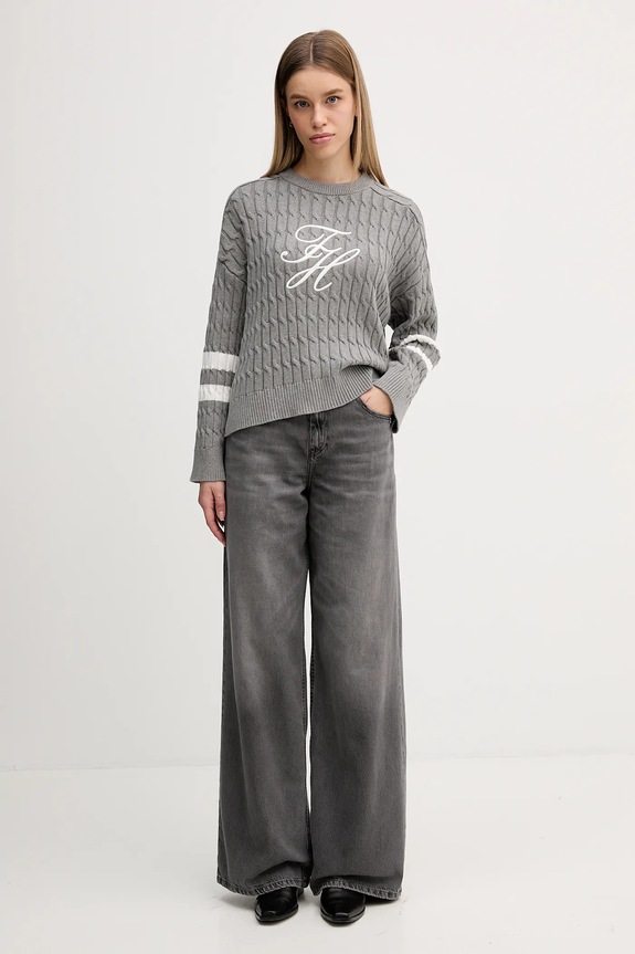 Tommy Hilfiger sweter bawełniany WW0WW47633 szary SS26