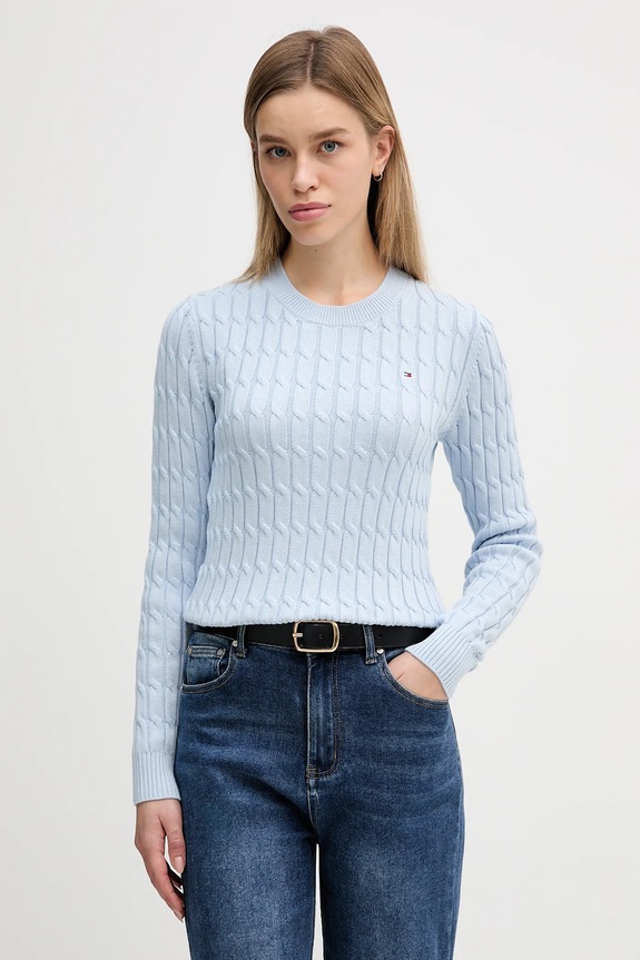 Bavlnený sveter Tommy Hilfiger jemný vzor modrá WW0WW47644
