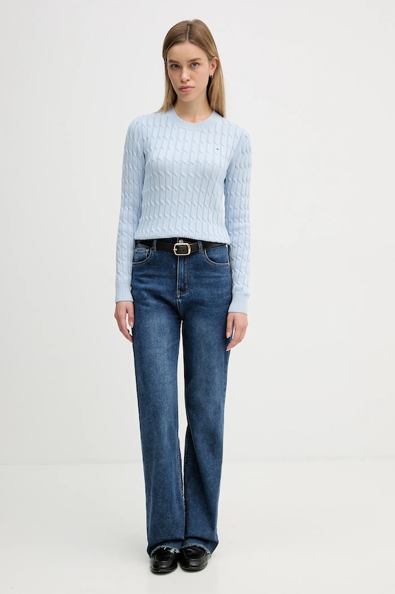 Bavlnený sveter Tommy Hilfiger WW0WW47644 modrá SS26