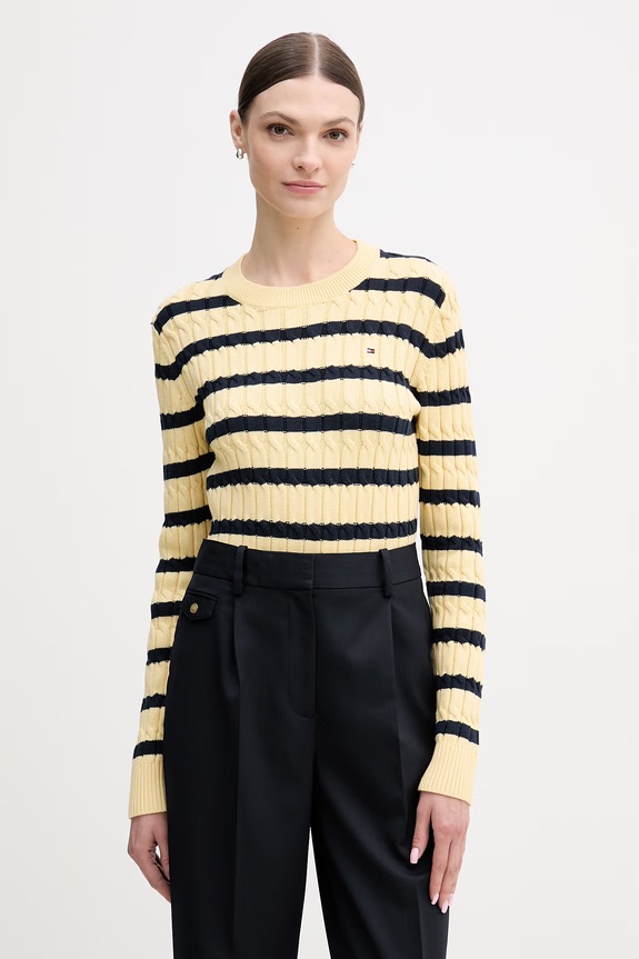 Tommy Hilfiger pulover de bumbac grosime medie galben WW0WW47644