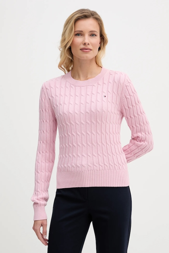 Bavlněný svetr Tommy Hilfiger jemný vzor růžová WW0WW47644