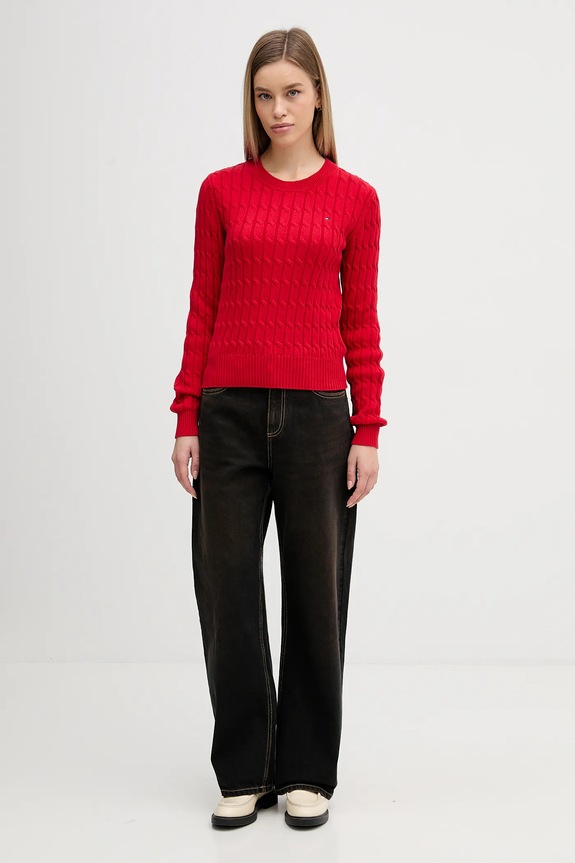 Tommy Hilfiger sweter bawełniany WW0WW47644 czerwony SS26