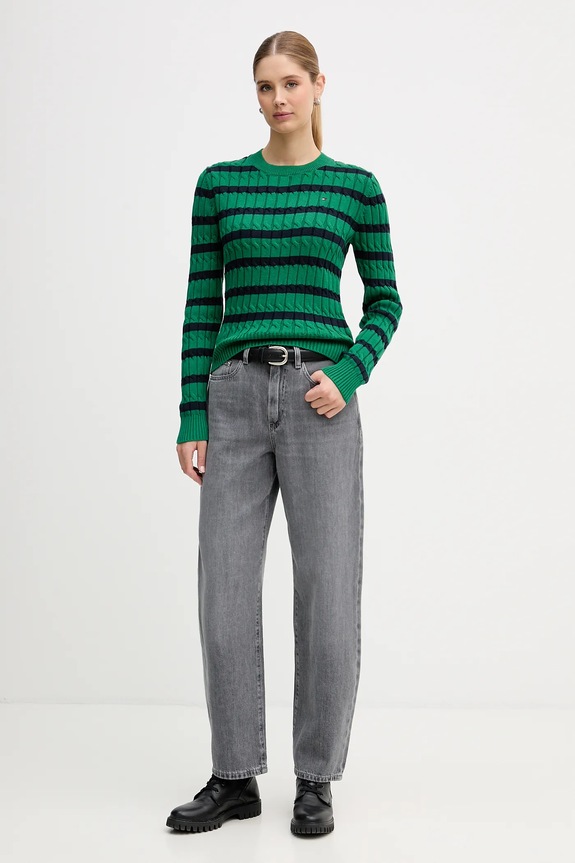 Bavlnený sveter Tommy Hilfiger WW0WW47644 zelená SS26