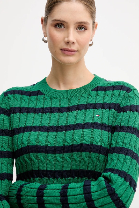 Bavlnený sveter Tommy Hilfiger zelená WW0WW47644