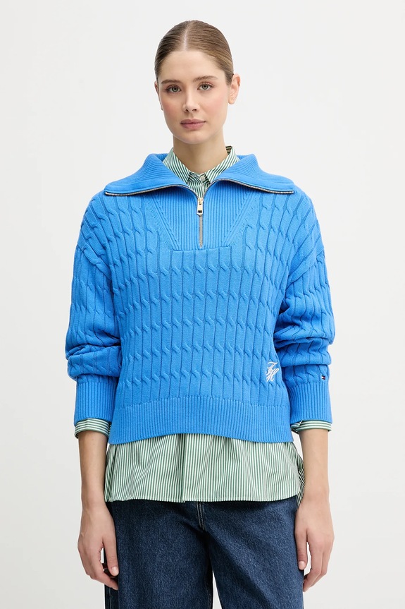 Tommy Hilfiger pulover de bumbac fixat albastru WW0WW47643