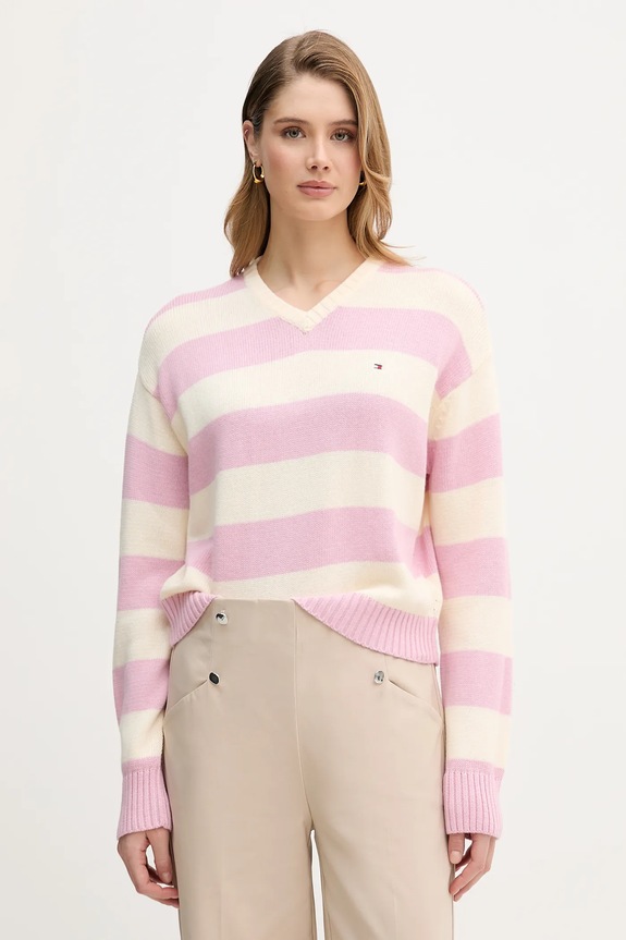 Tommy Hilfiger sweter z dodatkiem kaszmiru szpic różowy WW0WW47655