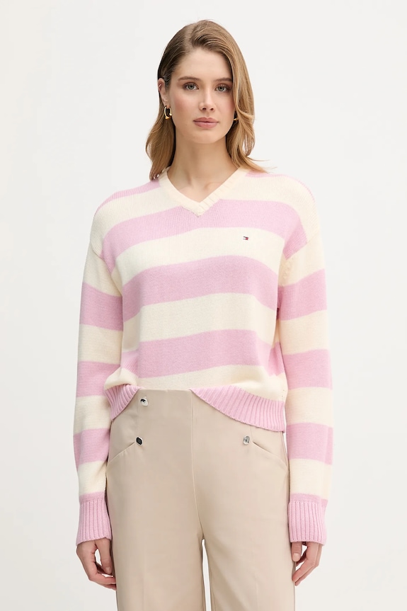 Tommy Hilfiger sweter z dodatkiem kaszmiru szpic różowy WW0WW47655