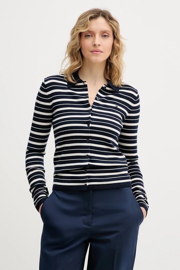 Tommy Hilfiger cardigan con lana a maglia fine blu navy WW0WW48448