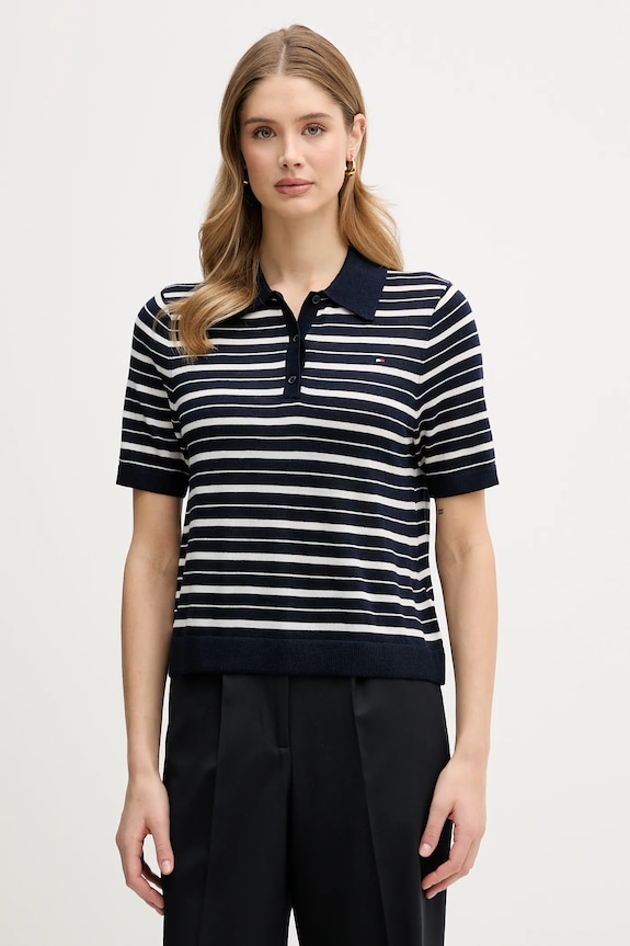 Tommy Hilfiger sweter z dodatkiem wełny zapinany granatowy WW0WW48450