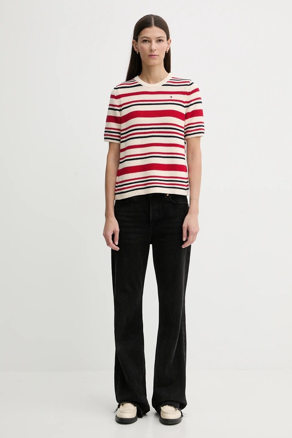 Tommy Hilfiger tricou din bumbac WW0WW48793 rosu SS26