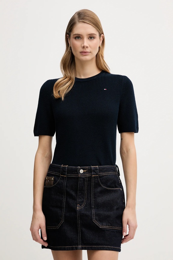 Tommy Hilfiger tricou din bumbac uni bleumarin WW0WW48793