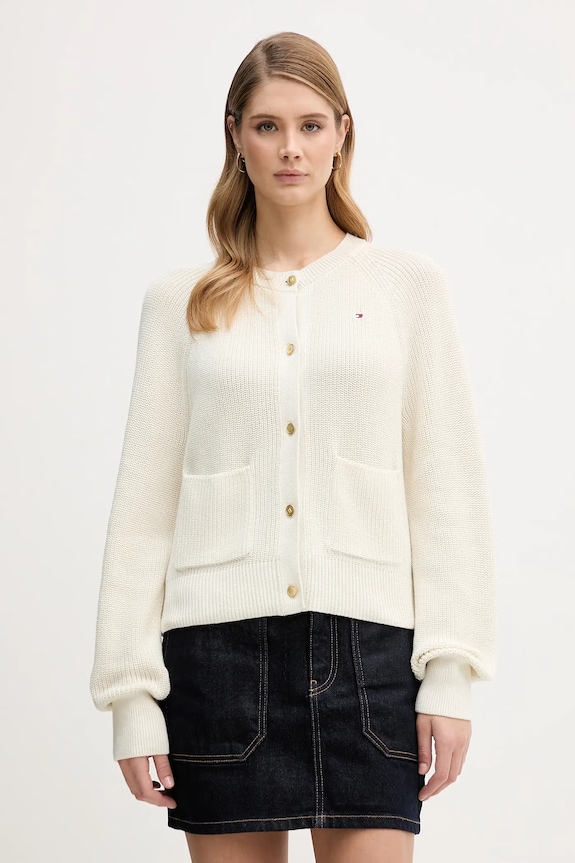 Tommy Hilfiger cardigan din bumbac cu modele bej WW0WW48795
