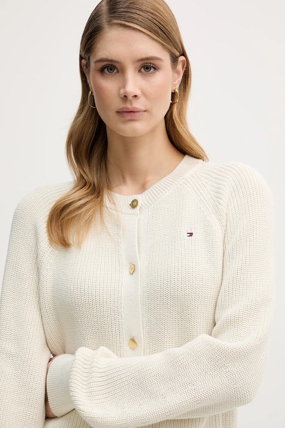 Tommy Hilfiger cardigan din bumbac bej WW0WW48795