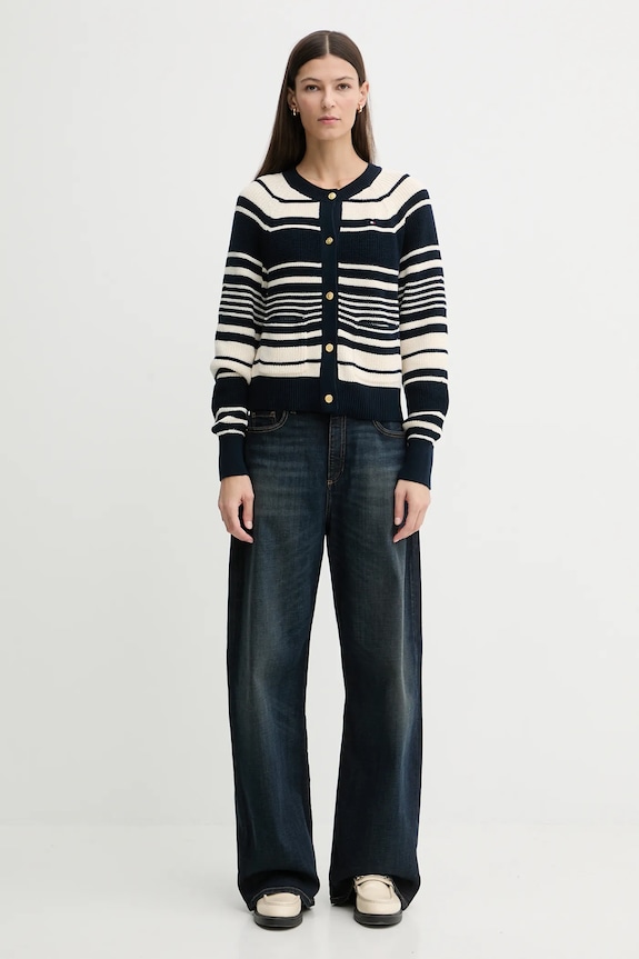 Tommy Hilfiger cardigan din bumbac WW0WW48795 bleumarin SS26